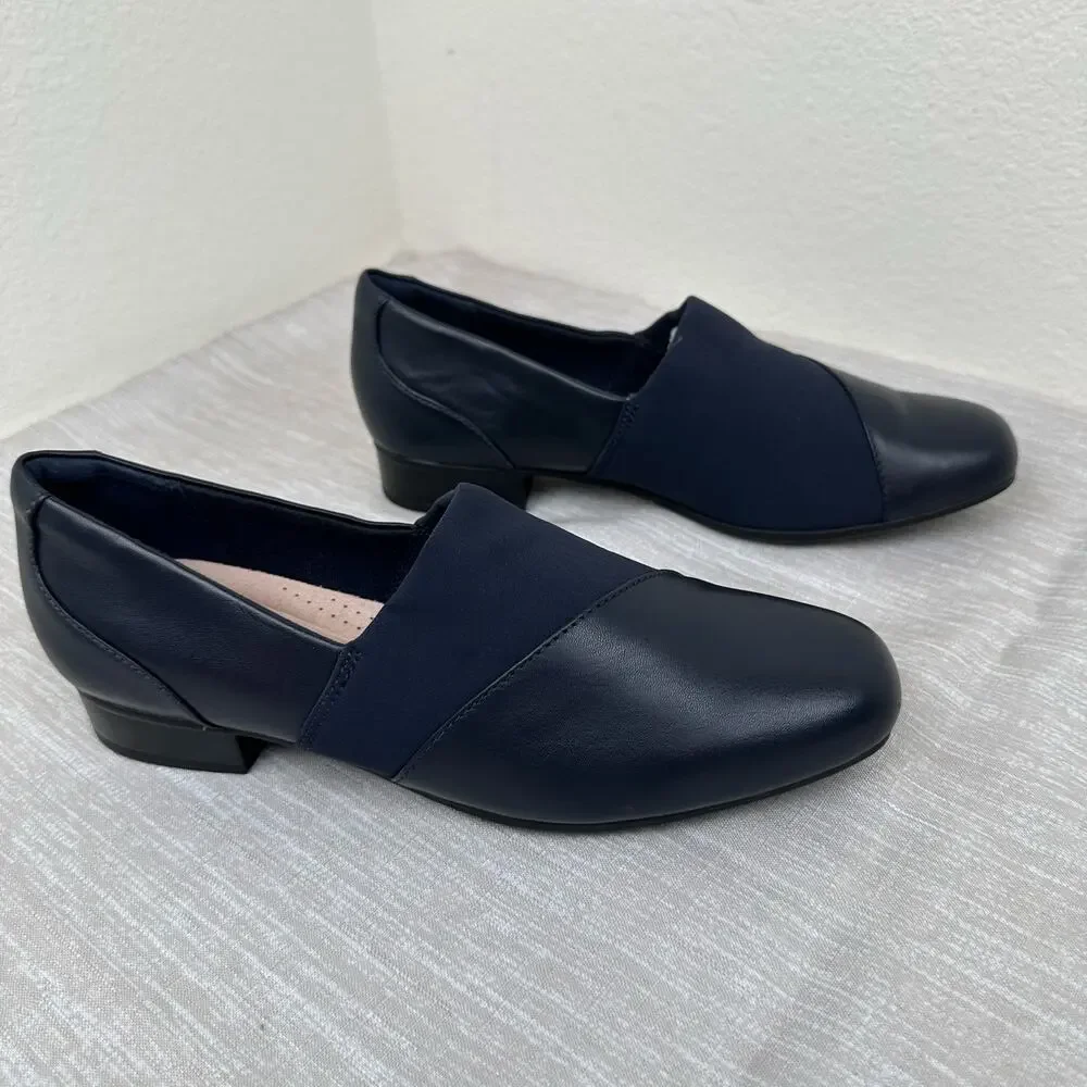Clarks Women Navy Leather Juliet Gem Comfort Loafers Slip On Shoes 8M